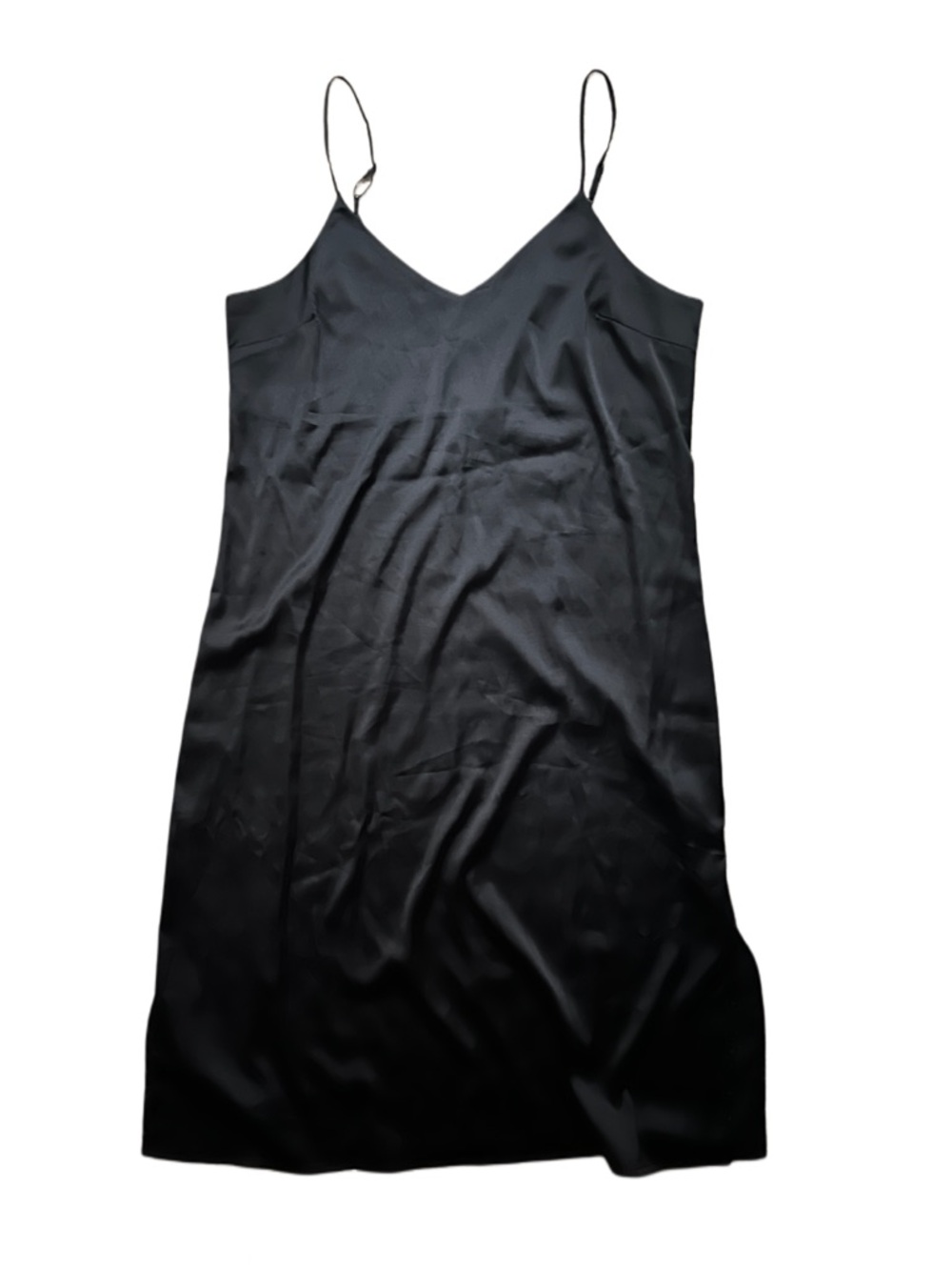 Black Satin Slip Dress Nightgown Spaghetti Strap 90s Minimalist Chemise Size XL